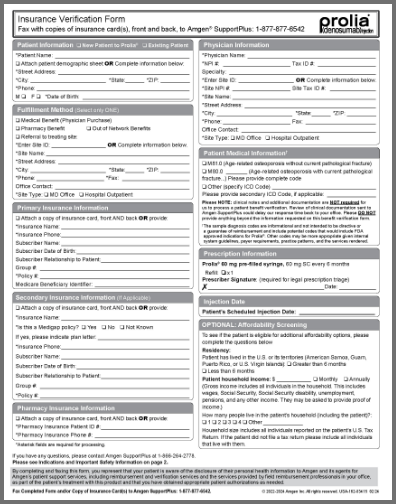 Prolia Insurance Verification Form