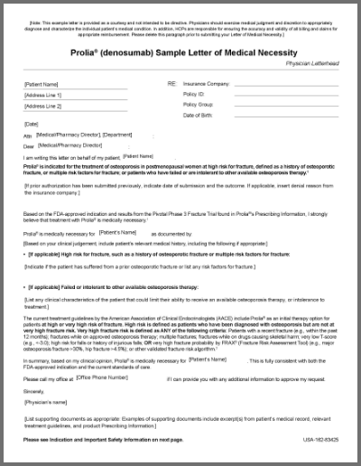Prolia Sample Letter of Medical Necessity