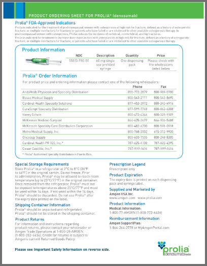 Prolia Product Ordering Sheet